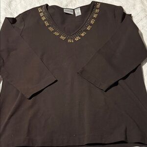 Chico's Dark Brown Top with Gold Detailing